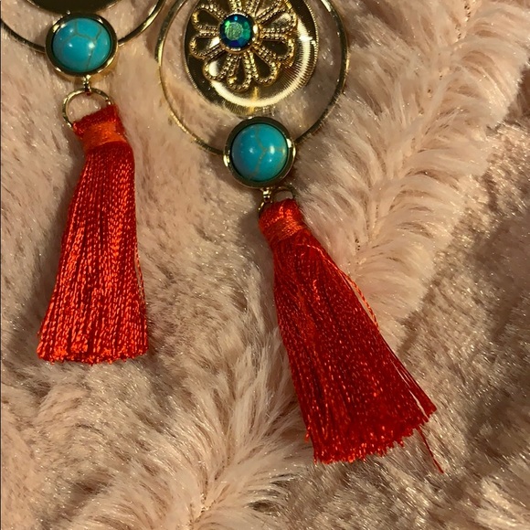 Dangle Earrings Turquoise & Tassels - Picture 4 of 6